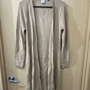 CAbi Tan Cardigan Sweater Long Open Front